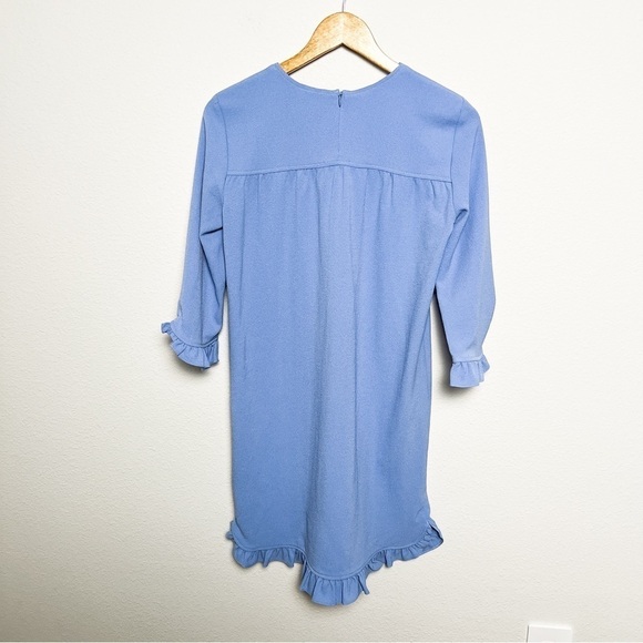 Ganni Ruffle Sleeve Blue Mini Crepe Shirt Dress xxs size 0 - Picture 7 of 8